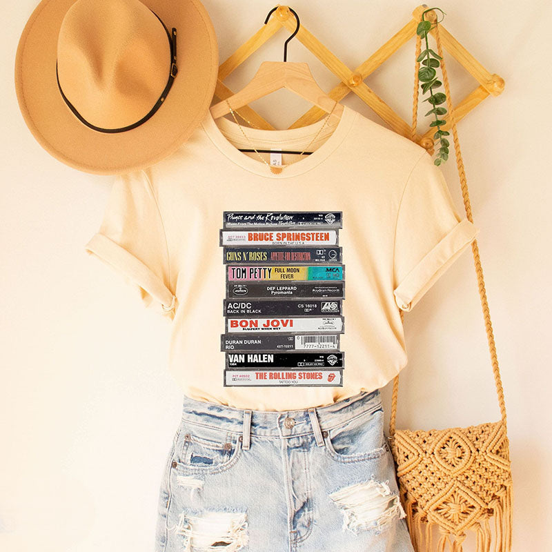 Vintage Rock Cassettes Tape Printed T-shirt