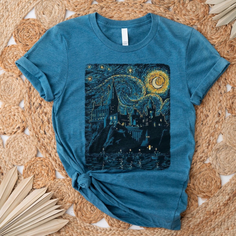 Starry Night Magic Wizard Castle T-shirt
