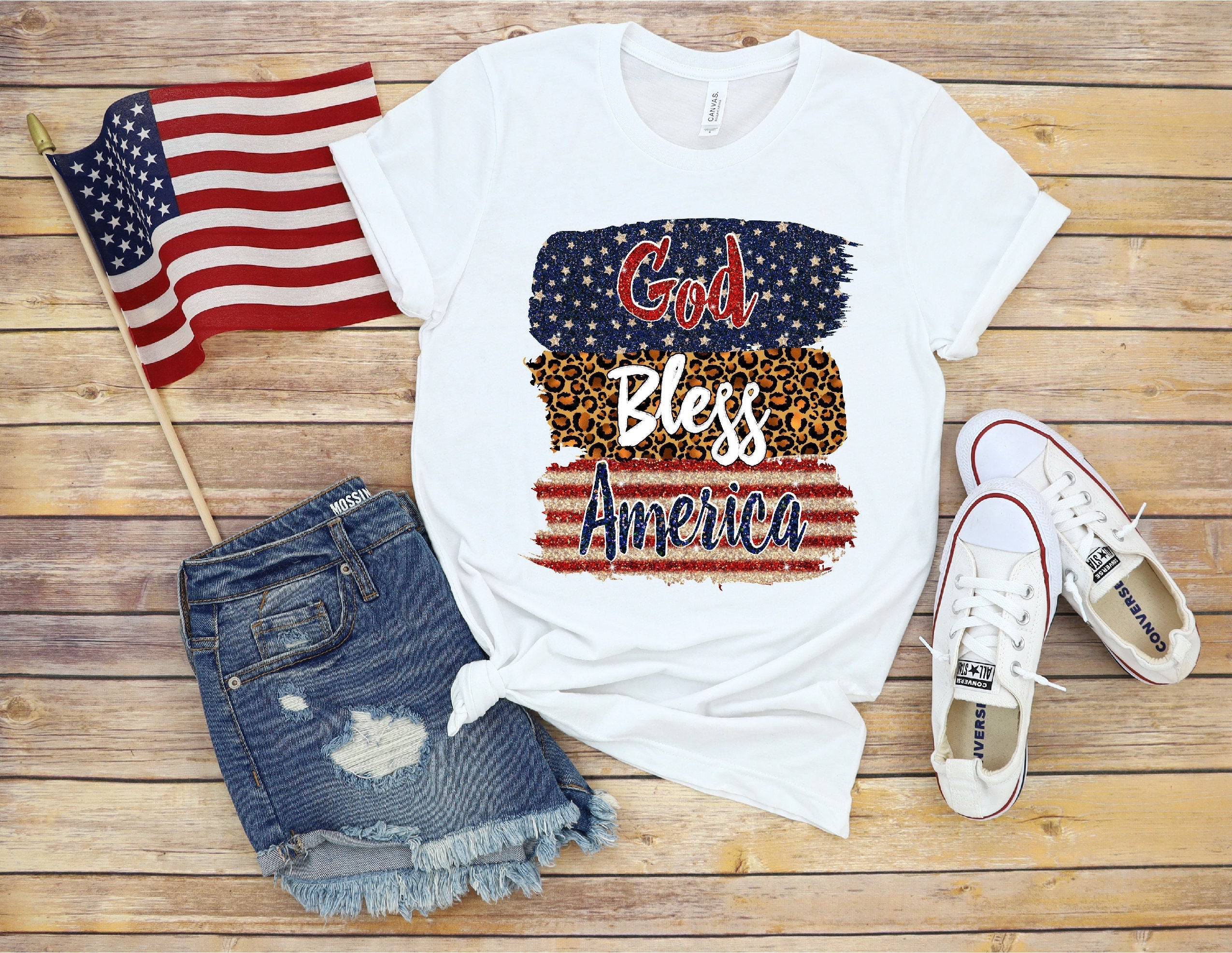 Independence Day God Bless America Print T-shirt