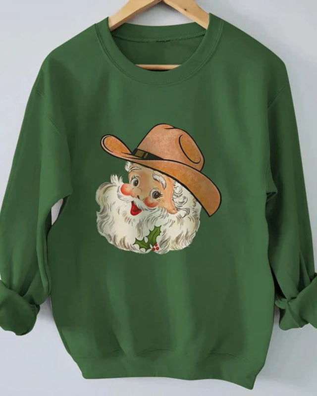 Women's Cowboy Santa Print Sweatshirt
