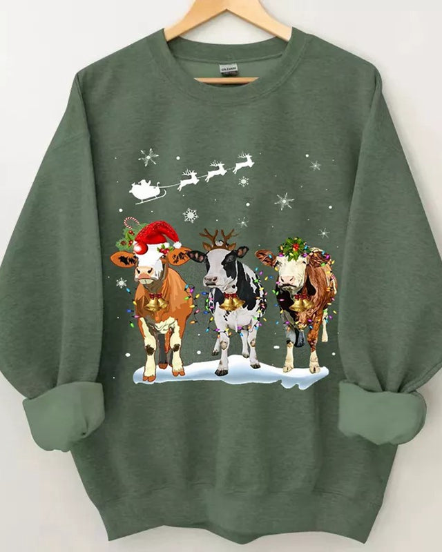 Cow Christmas Lights Ugly Christmas Sweatshirt