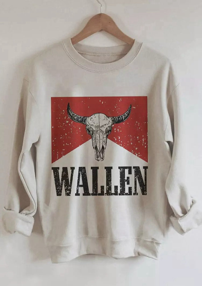 Steer Skull Drink Pullover Sweatshirt - Light Grey