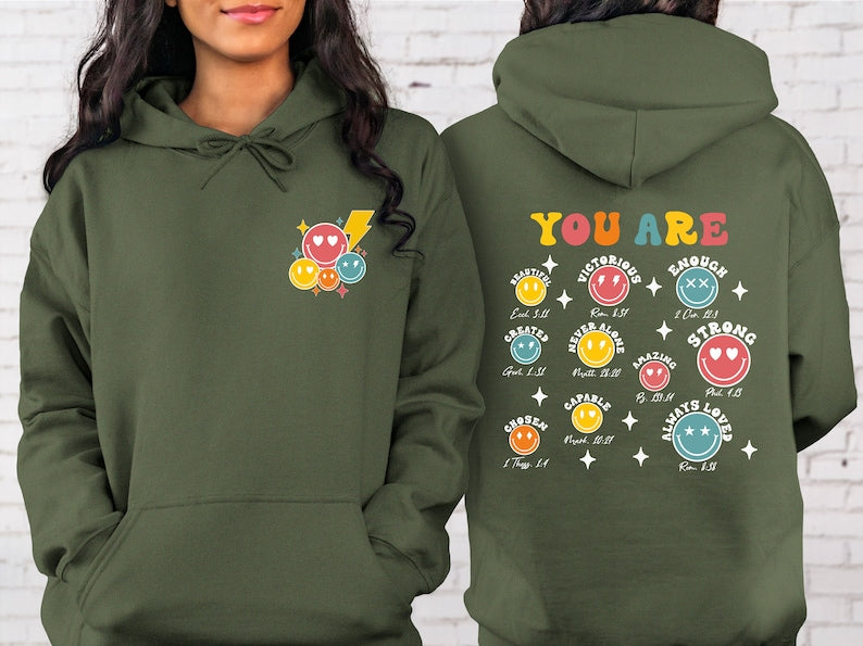 You Are Enough Retro Smiley Face Hoodie