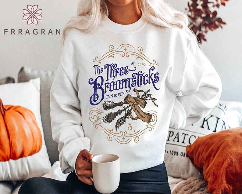 Three Broomsticks White Crew Neck Sweatshirt