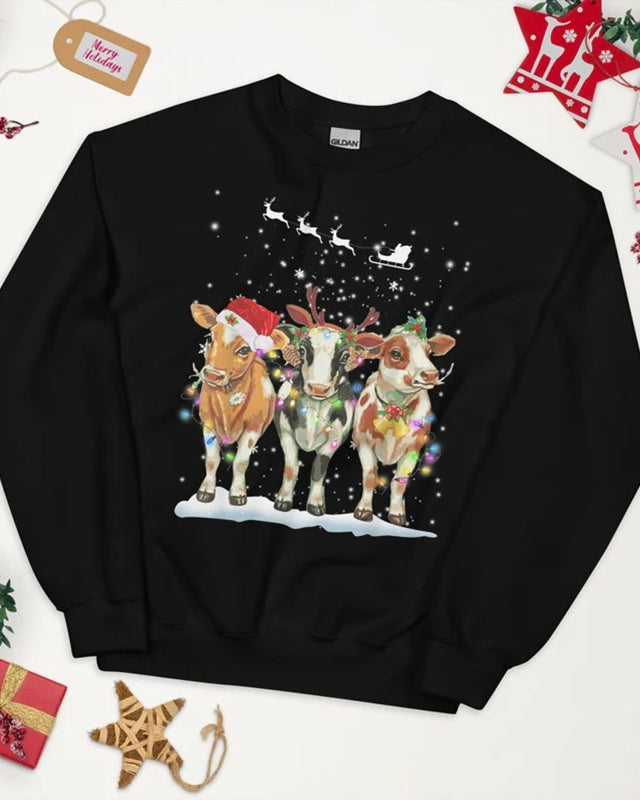 Cow Christmas Lights Ugly Christmas Sweatshirt