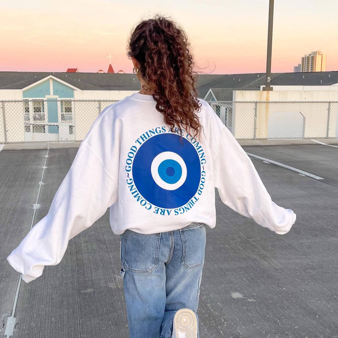 Women's Evil Eye Good Things Are Coming Print Sweatshirt
