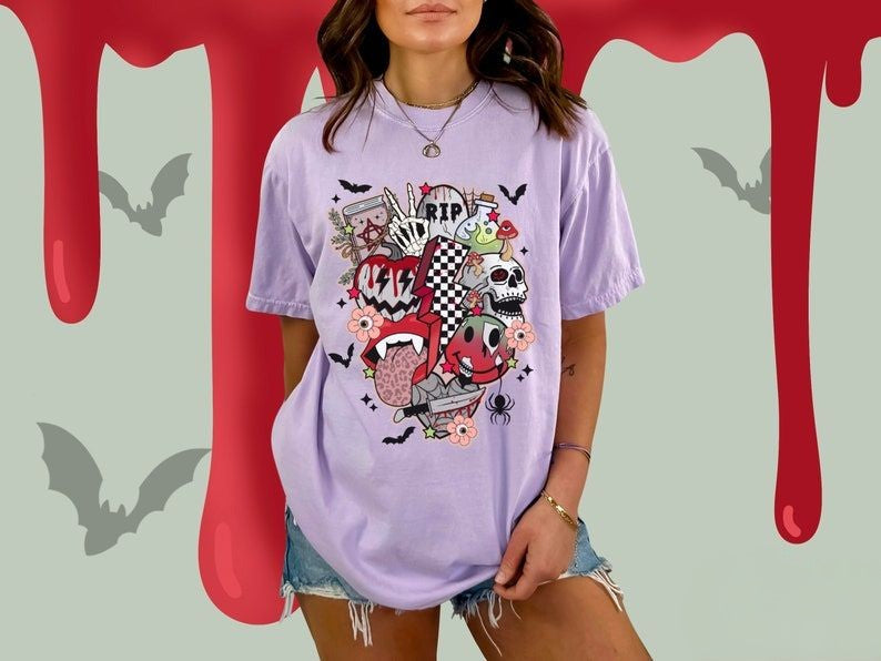 Retro Halloween Spooky Season Smiley Face T-shirt