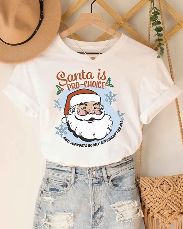 Feminist Christmas Santa is Pro-Choice Print T-Shirt