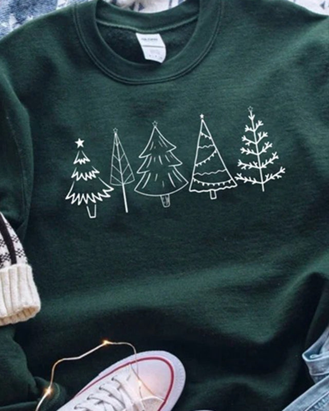 Christmas Crewneck Pine Tree Sweatshirt Women Christmas Tee